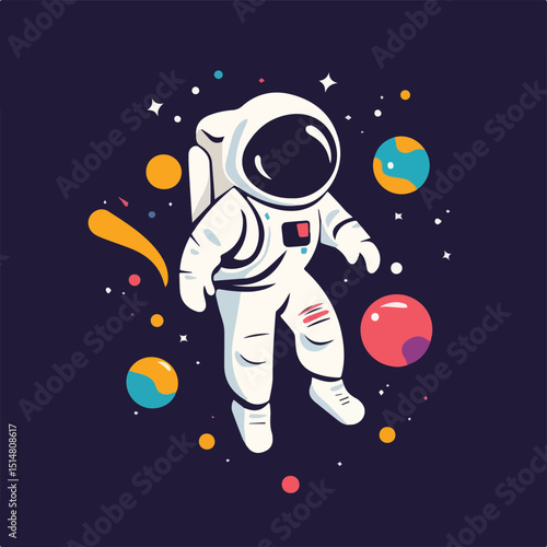 Astronaut exploring outer space cosmic journey through the galaxy spaceman in spacesuit floating among stars and planets science fiction illustration space travel adventure discovery exploration