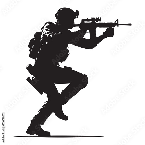 Police Officer in Action Silhouette - Defending Law and Order, black colour vactor 