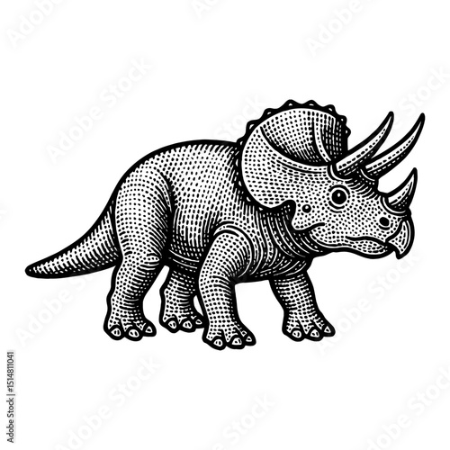 Detailed Line Art Illustration Of Triceratops Isolated On White Background
