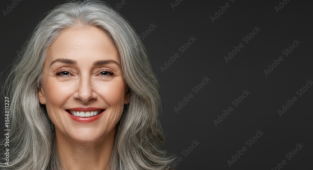Portrait of Smiling Mature Woman with Gray Hair in Gray Background Portrait of Smiling Mature Woman with Gray Hair in Gray Background