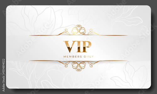 White and gold luxury premium VIP card with floral pattern for club members only, casino, invitation. Vector illustration