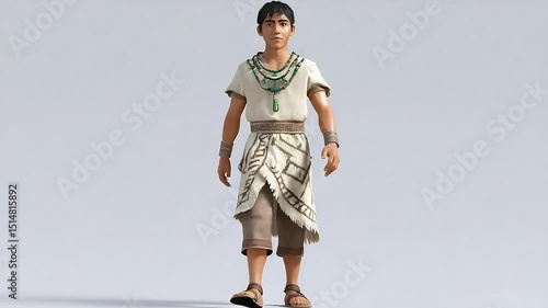 Young indigenous man walking animation loop on white background
