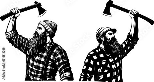 Strong Lumberjack with Axe - Woodcutter and Logger Profession Silhouettes