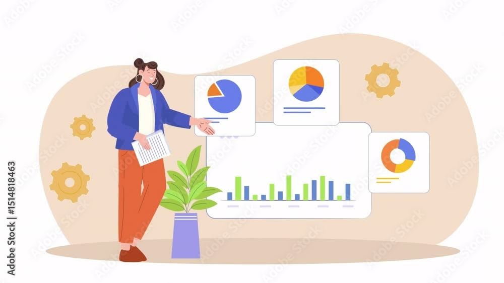 Businesswoman presents charts and data information for presentation Businesswoman presents charts and data information for presentation