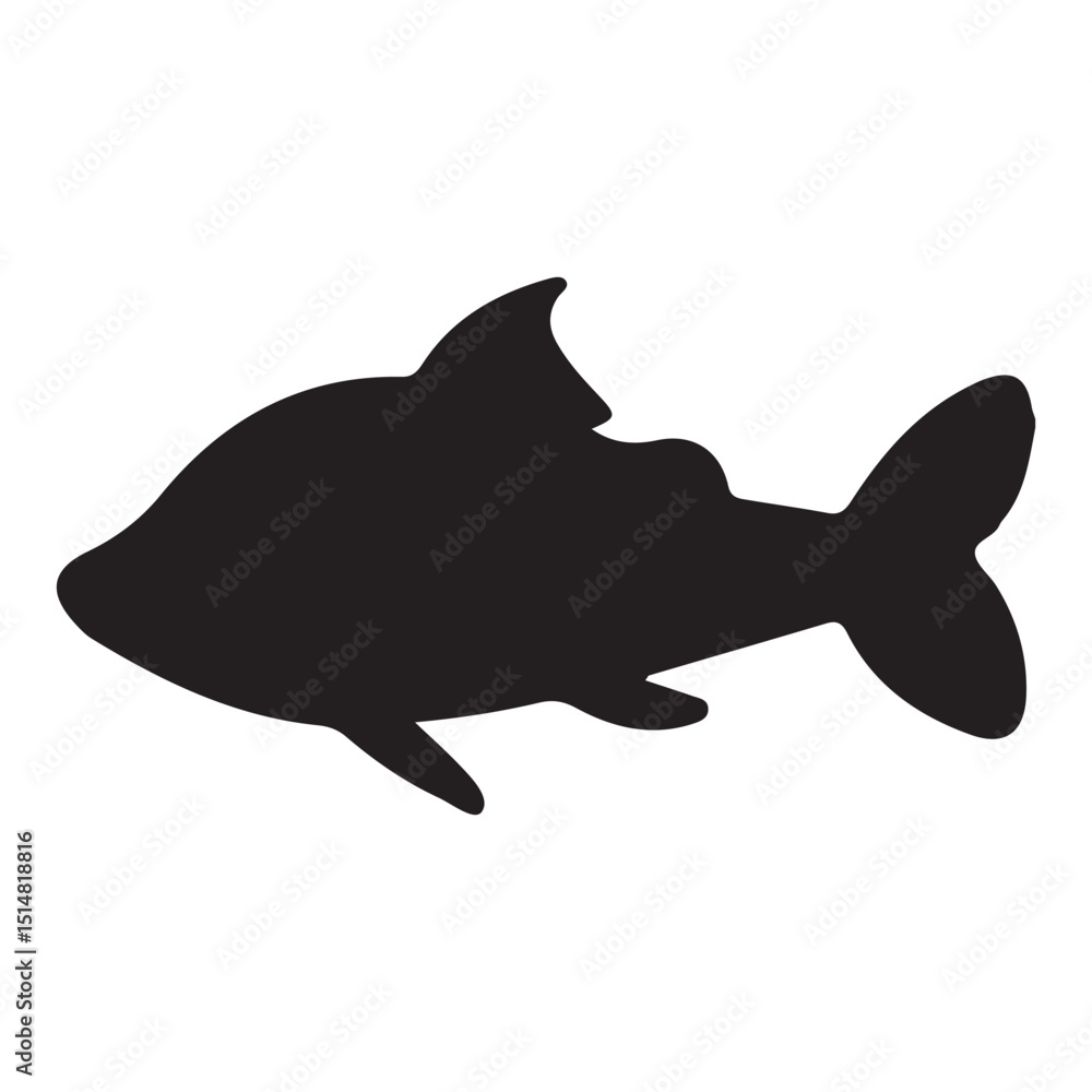 Fototapeta premium Blue vector silhouette of a shark with a fin in the ocean