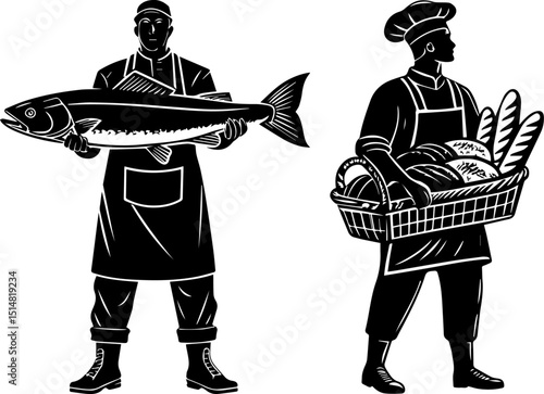 Fishmonger and Baker Silhouettes - Fresh Food Professionals