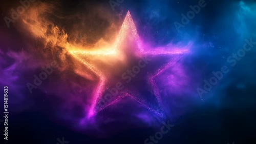 Wallpaper Mural A magical star shines bright with vibrant orange, yellow, pink, and blue light amidst swirling nebula clouds in the dark sky Torontodigital.ca