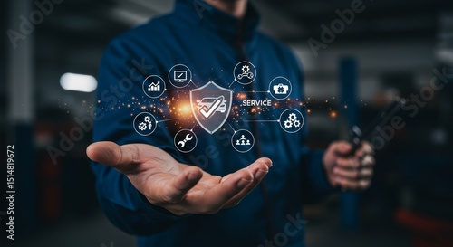 Realistic Image Mechanic Presenting Car Service Technology Network Security