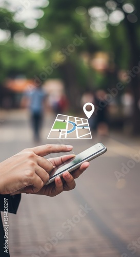 Smartphone Navigation App for City Exploration with Green Background