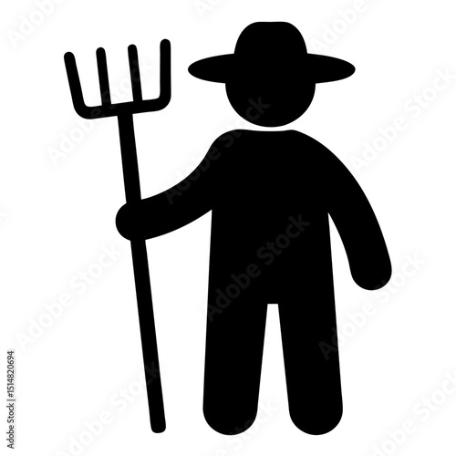 Silhouette of a farmer with pitchfork standing on a white background