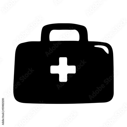 Medical First Aid Kit Bag Black and White Simple Vector Illustration