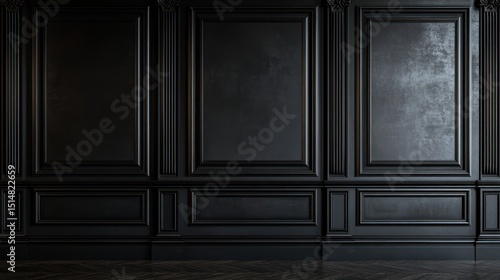 Elegant dark paneling wall with classic molding details creates a sophisticated backdrop