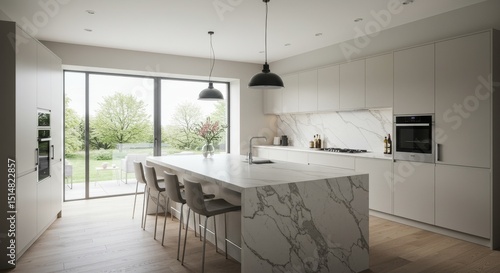 Wallpaper Mural Realistic Interior Open Kitchen Design Modern Home Decoration White Marble Torontodigital.ca