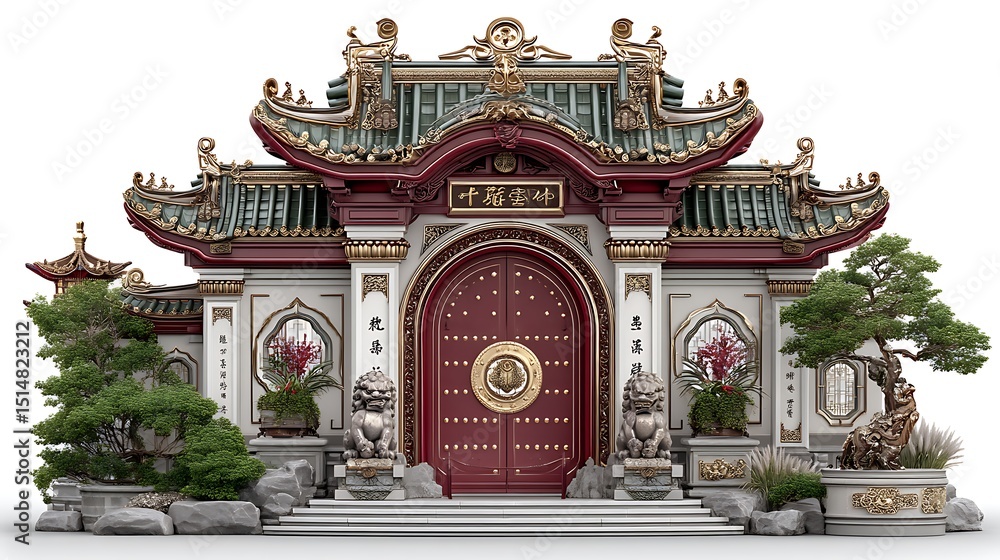 Fototapeta premium Elegant imperial gate with decorative tiled roof high resolution picture