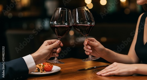 Realistic Photo Couple Toasting Red Wine Glass Celebration Romance