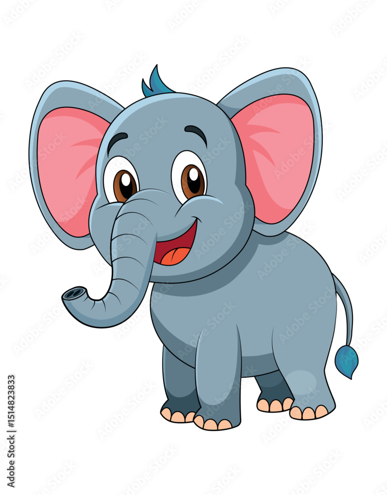 Fototapeta premium Cute cartoon baby elephant with big ears smiling