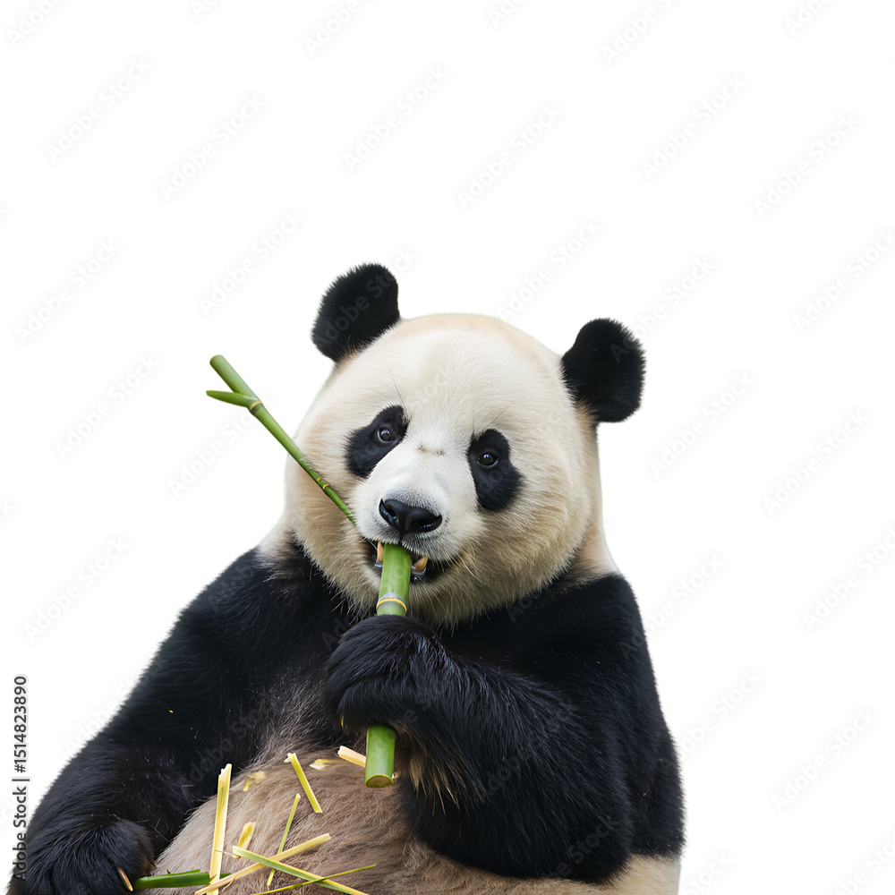 Fototapeta premium Giant Panda Eating Bamboo: A Close-Up View