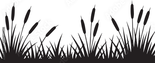 Cattails and grass silhouette border