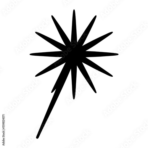 Black abstract starburst with asymmetrical rays emanating from a central point
