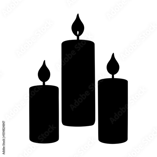 Three candles burning bright providing light and warmth on a white background
