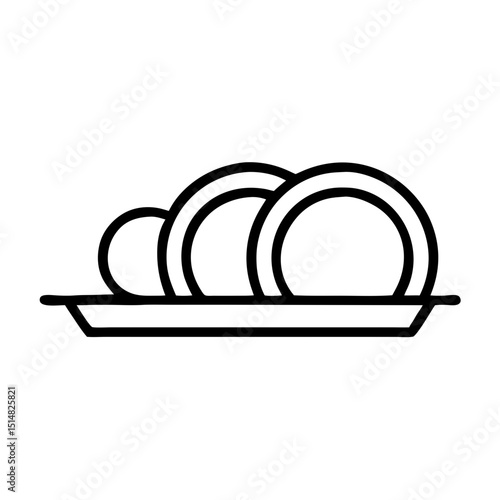 Clean dishes drying on rack, simple line art for household chores and kitchen tasks