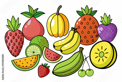 Colorful set Fruits Illustration
