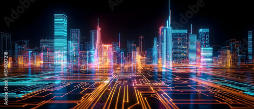 Glowing Futuristic Cityscape At Night
