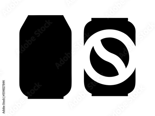 Opened and unopened aluminum soda cans, illustrating product lifecycle. Simple black and white graphic of two soda cans, one intact and the other opened with a wavy, dented top.