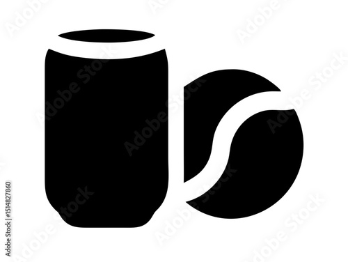 Opened and unopened aluminum soda cans, illustrating product lifecycle. Simple black and white graphic of two soda cans, one intact and the other opened with a wavy, dented top.