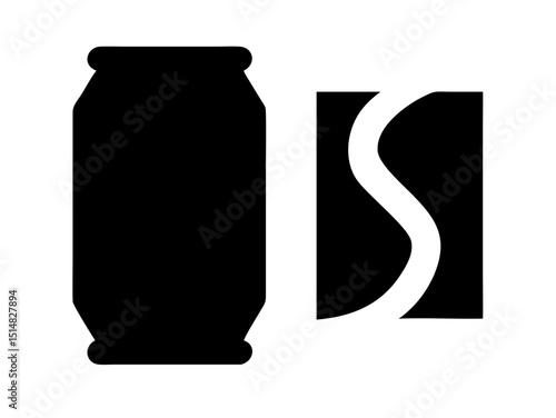 Opened and unopened aluminum soda cans, illustrating product lifecycle. Simple black and white graphic of two soda cans, one intact and the other opened with a wavy, dented top.