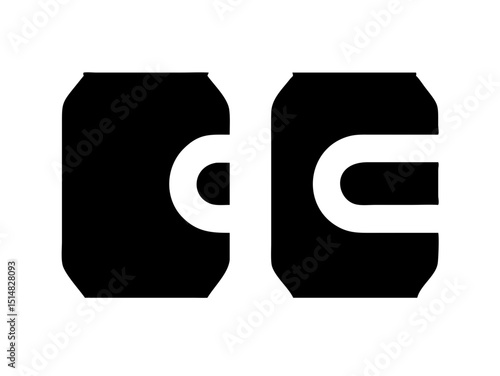 Opened and unopened aluminum soda cans, illustrating product lifecycle. Simple black and white graphic of two soda cans, one intact and the other opened with a wavy, dented top.