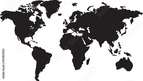 World Map Outline, Geographical Earth Silhouette, Continents Isolated on Transparent