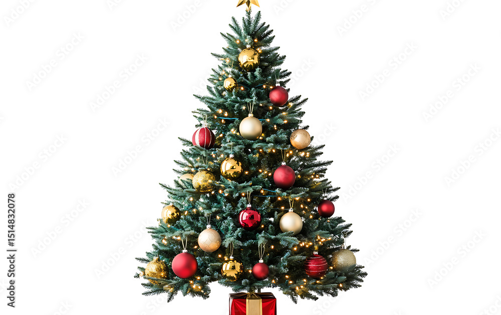 Decorated christmas tree with ornaments and lights, PNG . Decorated christmas tree with ornaments and lights, PNG .