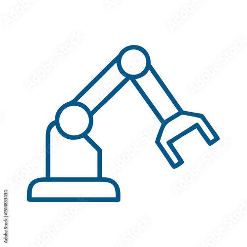 Industrial robotic arm with mechanical gripper in blue outline style  