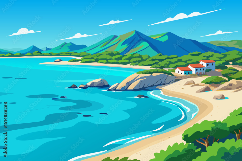 Fototapeta premium tropical beach with palm trees vector