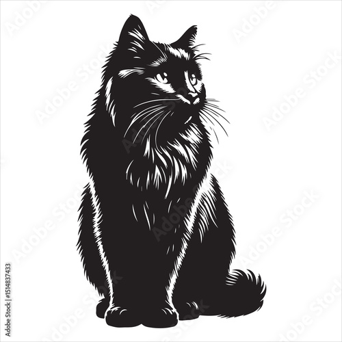 Realistic Cat Silhouette - The Charm of Everyday Feline Life  , black colour vactor 