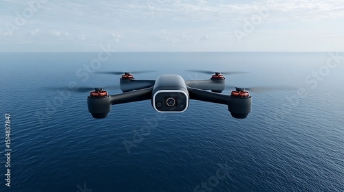 Fototapeta Naklejka Na Ścianę i Meble -  Modern Drone Flying Over a Deep Blue Ocean