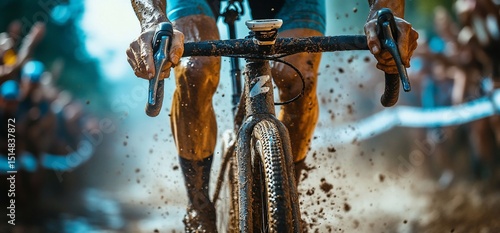Cyclocross rider navigating a muddy course with intense determination and focus