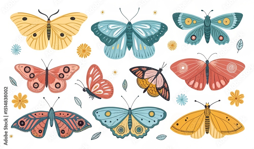 set of butterflies set of butterflies