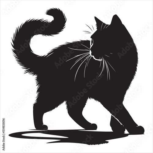 Realistic Cat Silhouette - The Charm of Everyday Feline Life  , black colour vactor 