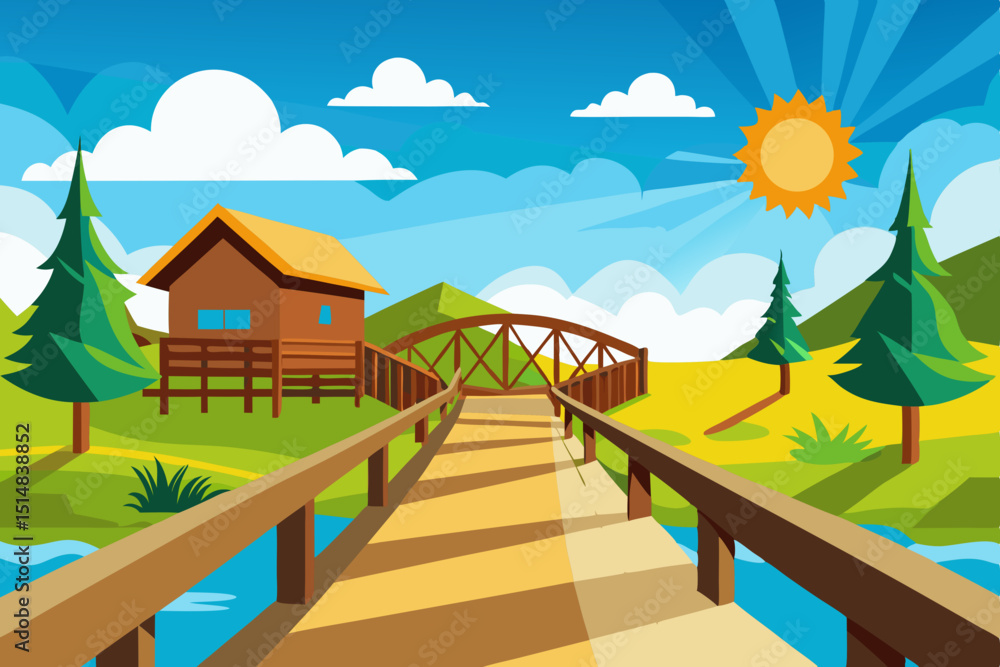 Fototapeta premium summer landscape with a wooden house
