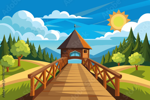 summer landscape with a wooden house