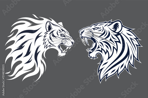 Wallpaper Mural Roaring tiger head silhouette, fierce wild animal graphic. Torontodigital.ca