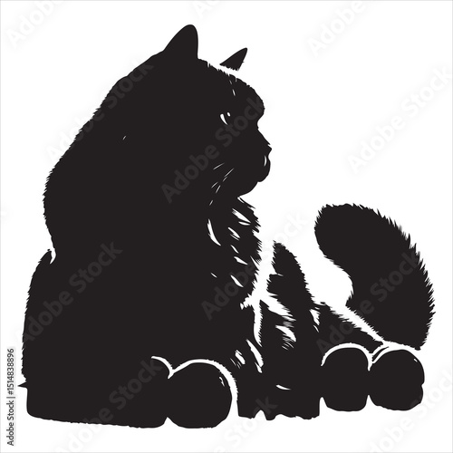Realistic Cat Silhouette - The Charm of Everyday Feline Life  , black colour vactor 