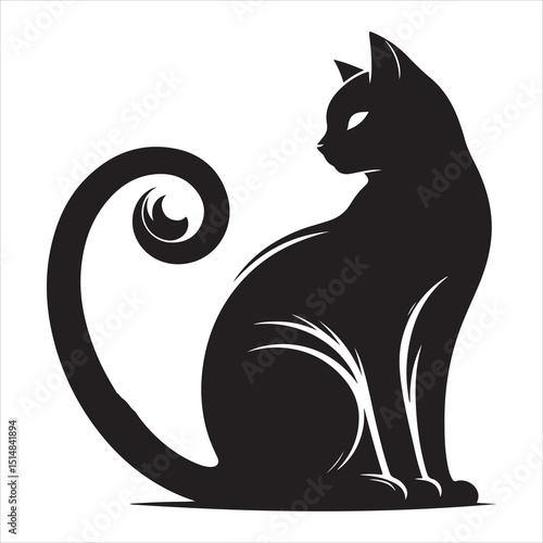 Realistic Cat Silhouette - The Charm of Everyday Feline Life  , black colour vactor 