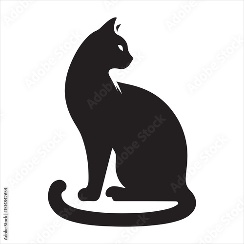 Realistic Cat Silhouette - The Charm of Everyday Feline Life  , black colour vactor 