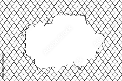 Broken metal mesh on a white background