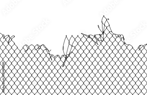 Broken metal mesh on a white background