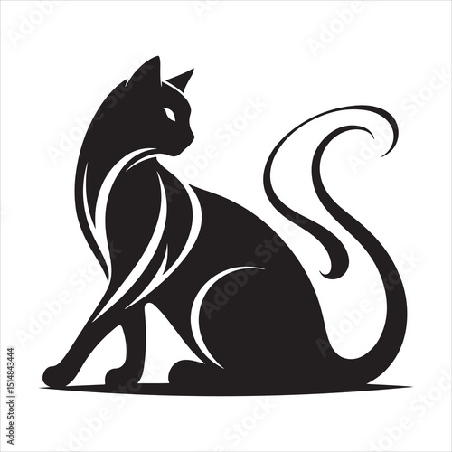 Realistic Cat Silhouette - The Charm of Everyday Feline Life  , black colour vactor 