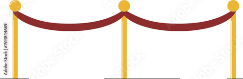 Retractable belt rack. Portable tape barrier. Red carpet with red ropes on golden stanchions. Exclusive event, movie premiere, gala, ceremony, awards concept. Vector